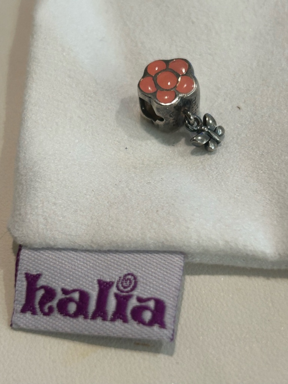 Retired "Daisy Butterfly" Charm - Sterling Silver Flower w Pink/Coral Enamel